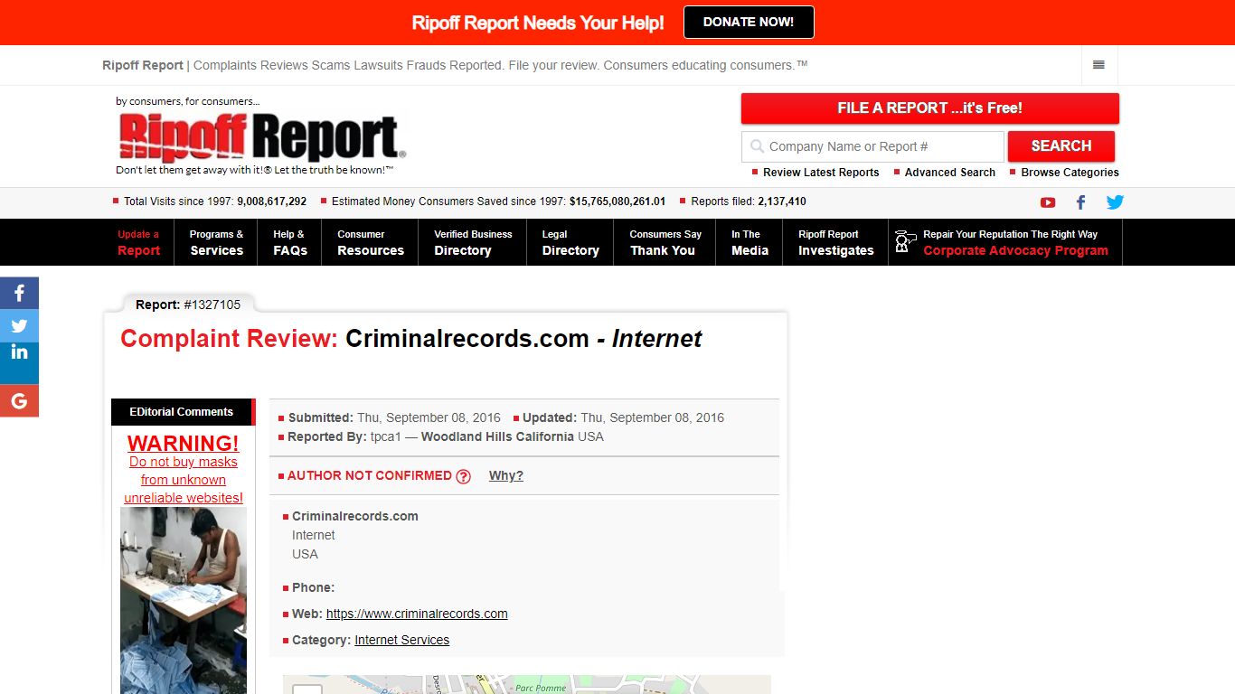 Ripoff Report | Criminalrecords.com Review - Internet